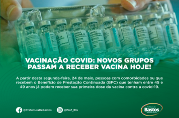 Novo grupo de vacinação contra a Covid-19 em Bastos
