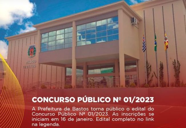 Prefeitura de Bastos abre inscrição para o concurso público 