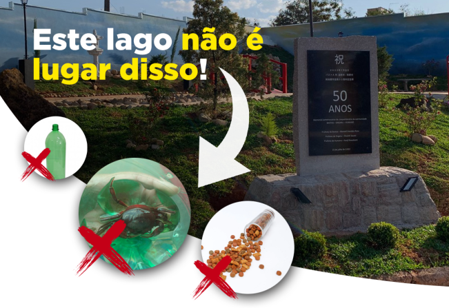 Prefeitura surpreende intrusos no lago da recém-inaugurada Praça dos 50 anos de co-irmandade de Bastos, Kumano e Engaru